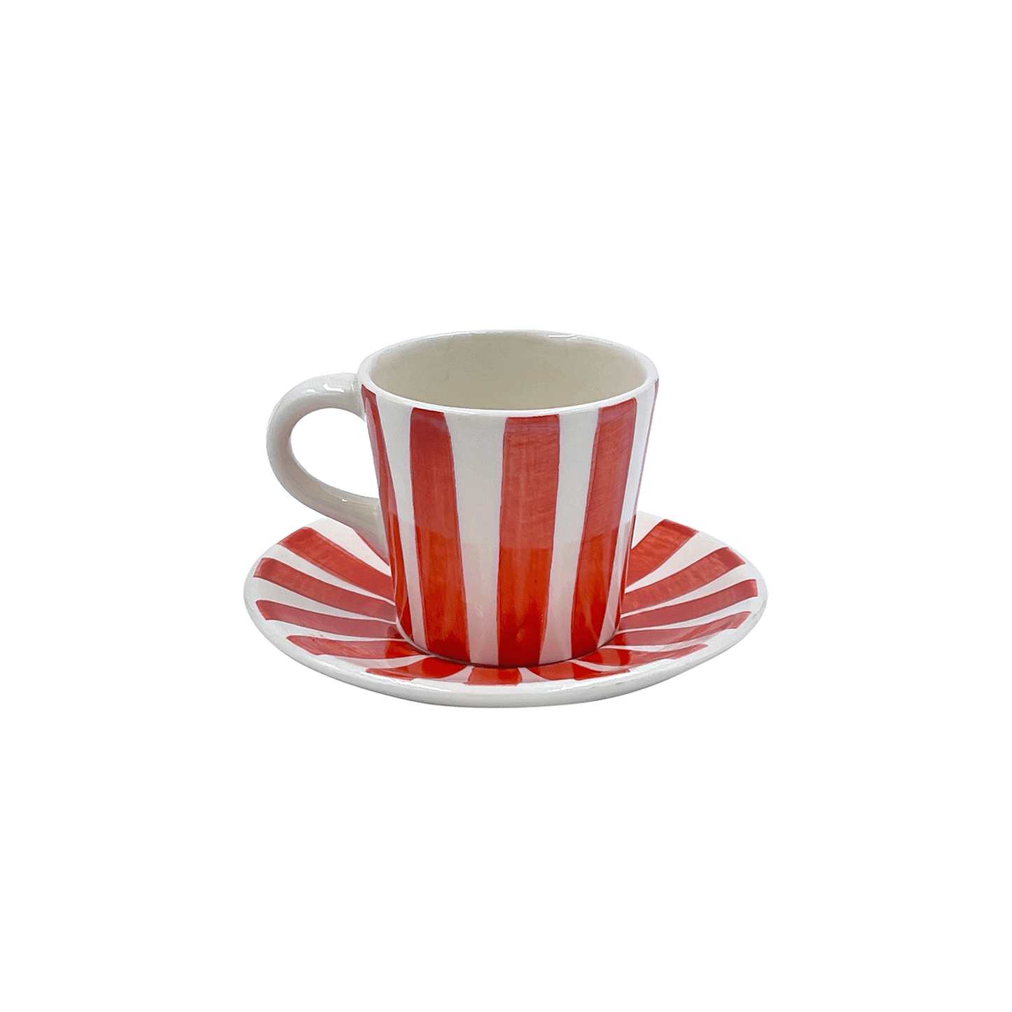 Tazzina da caffè espresso e piattino a strisce rosse
