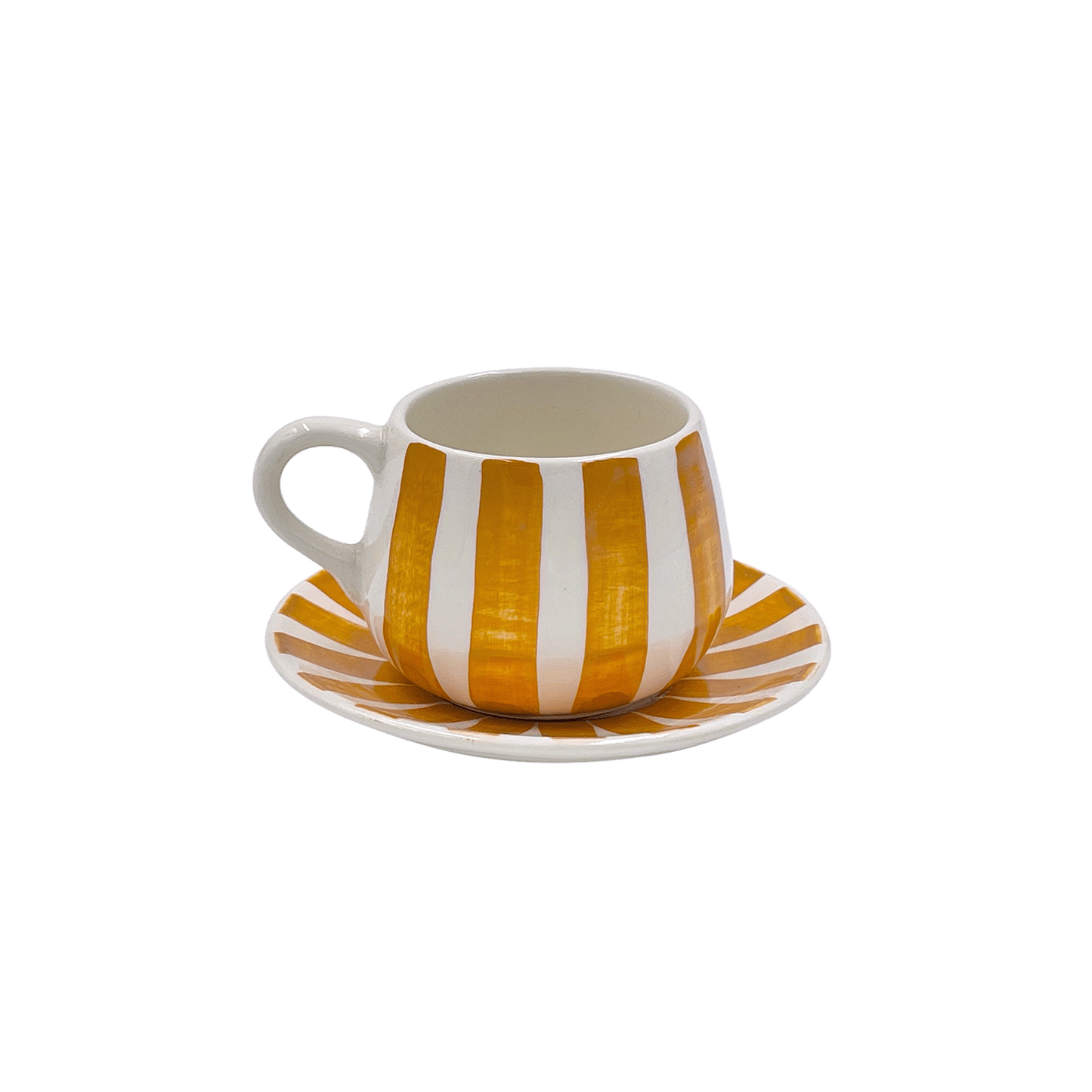 Tazza da caffè e piattino a strisce gialle