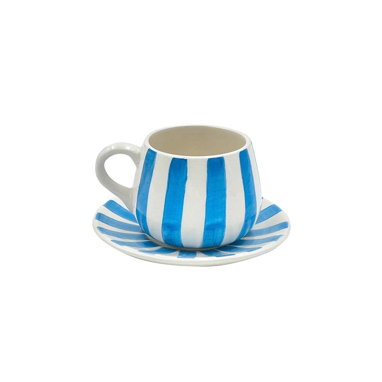 Tazza da caffè e piattino a righe azzurre