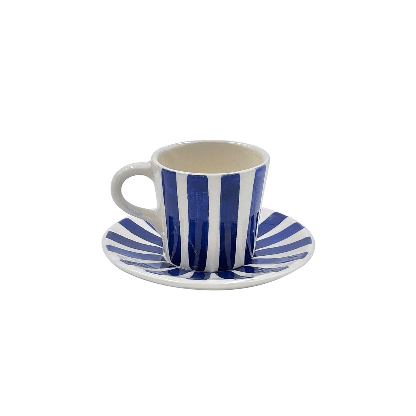 Tazza da caffè espresso e piattino a righe blu navy