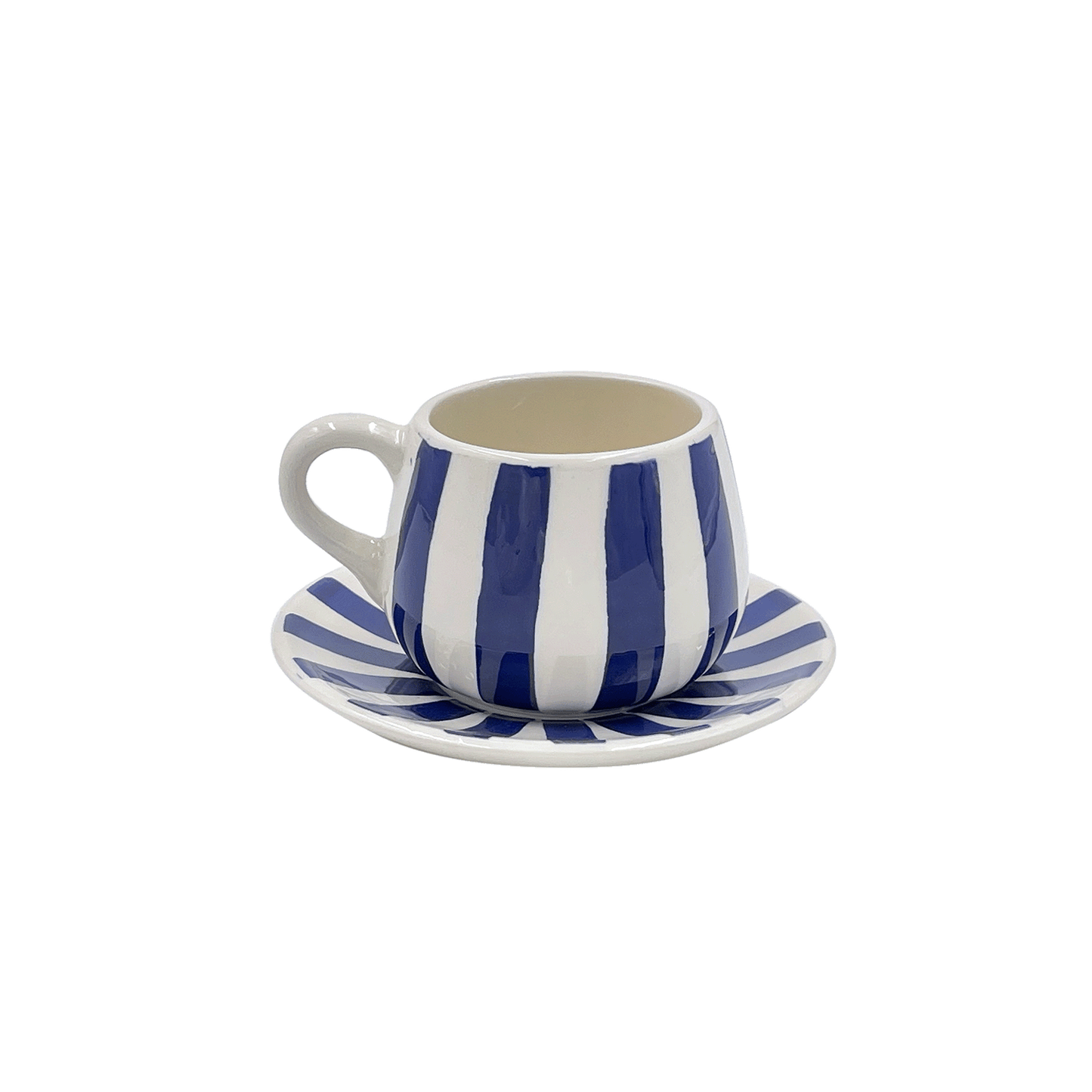 Tazza da caffè e piattino a righe blu navy