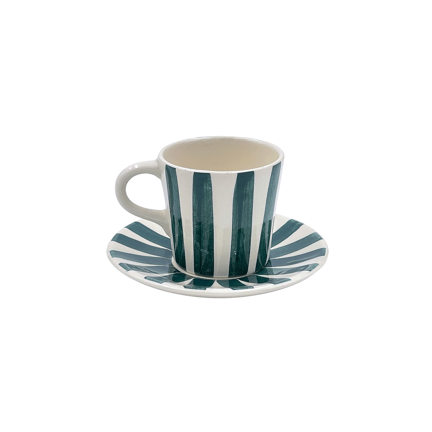 Tazza da caffè espresso e piattino a strisce verdi