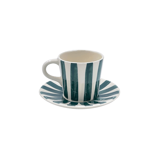 Tazza da caffè espresso e piattino a strisce verdi
