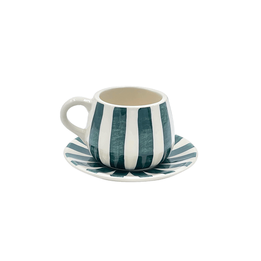 Tazza da caffè e piattino a strisce verdi