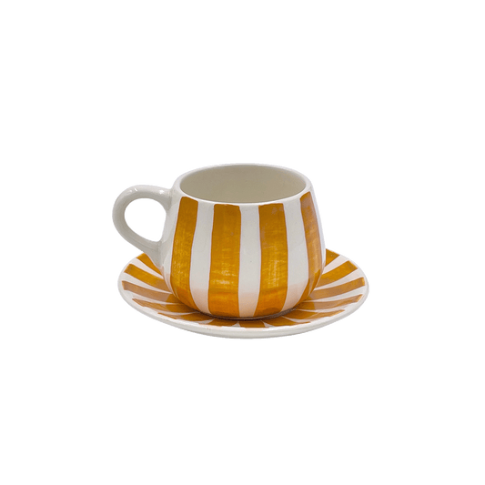 Tazza da caffè e piattino a strisce gialle