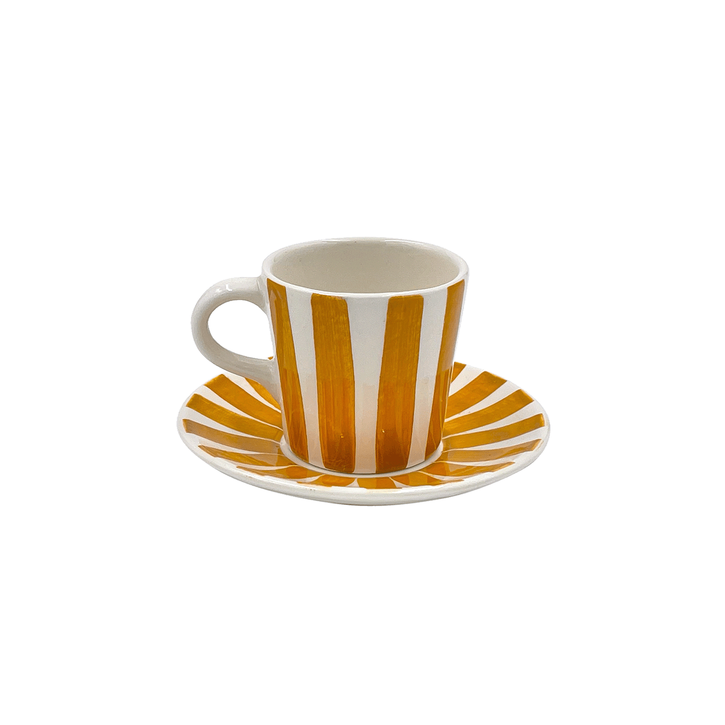 Tazzina da caffè espresso e piattino a strisce gialle