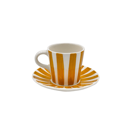 Tazzina da caffè espresso e piattino a strisce gialle