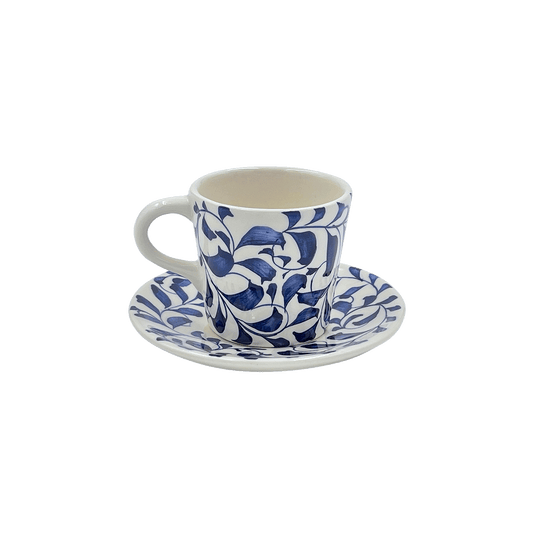 Tazza da caffè espresso e piattino Navy Blue Scroll
