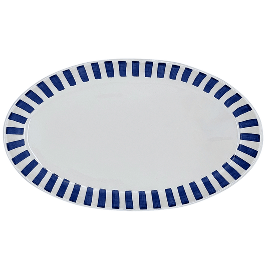 Grande vassoio ovale a righe blu navy