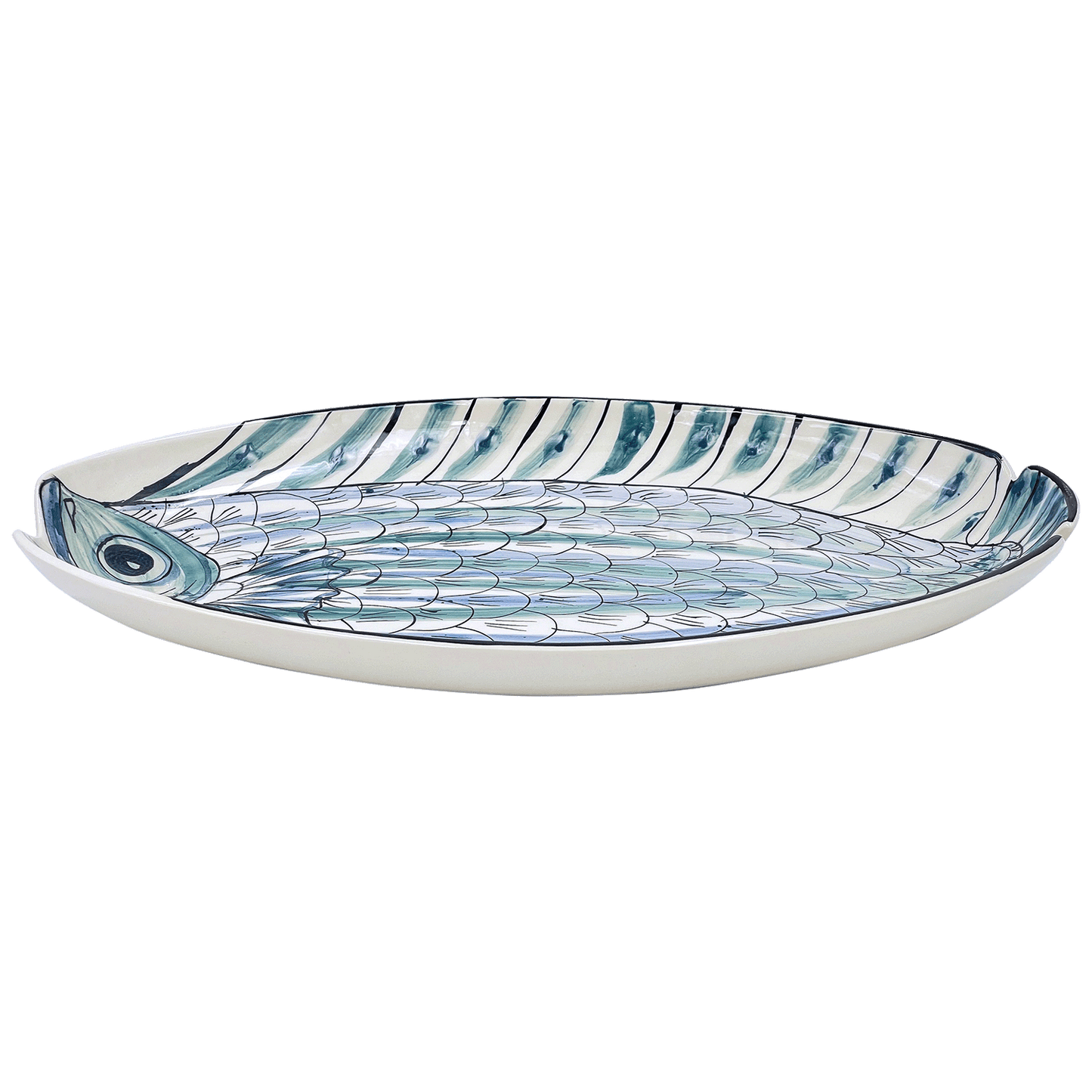 Grande piatto ovale di pesce Romina blu