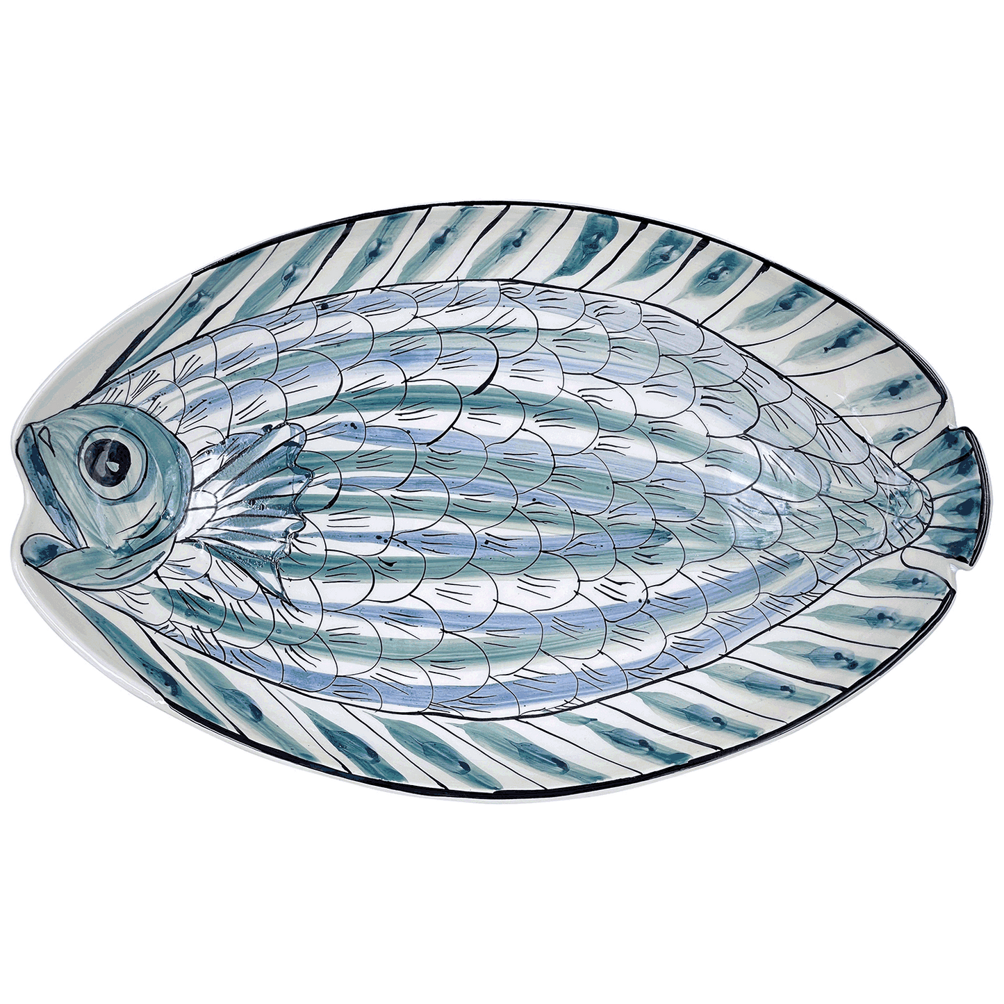 Grande piatto ovale di pesce Romina blu
