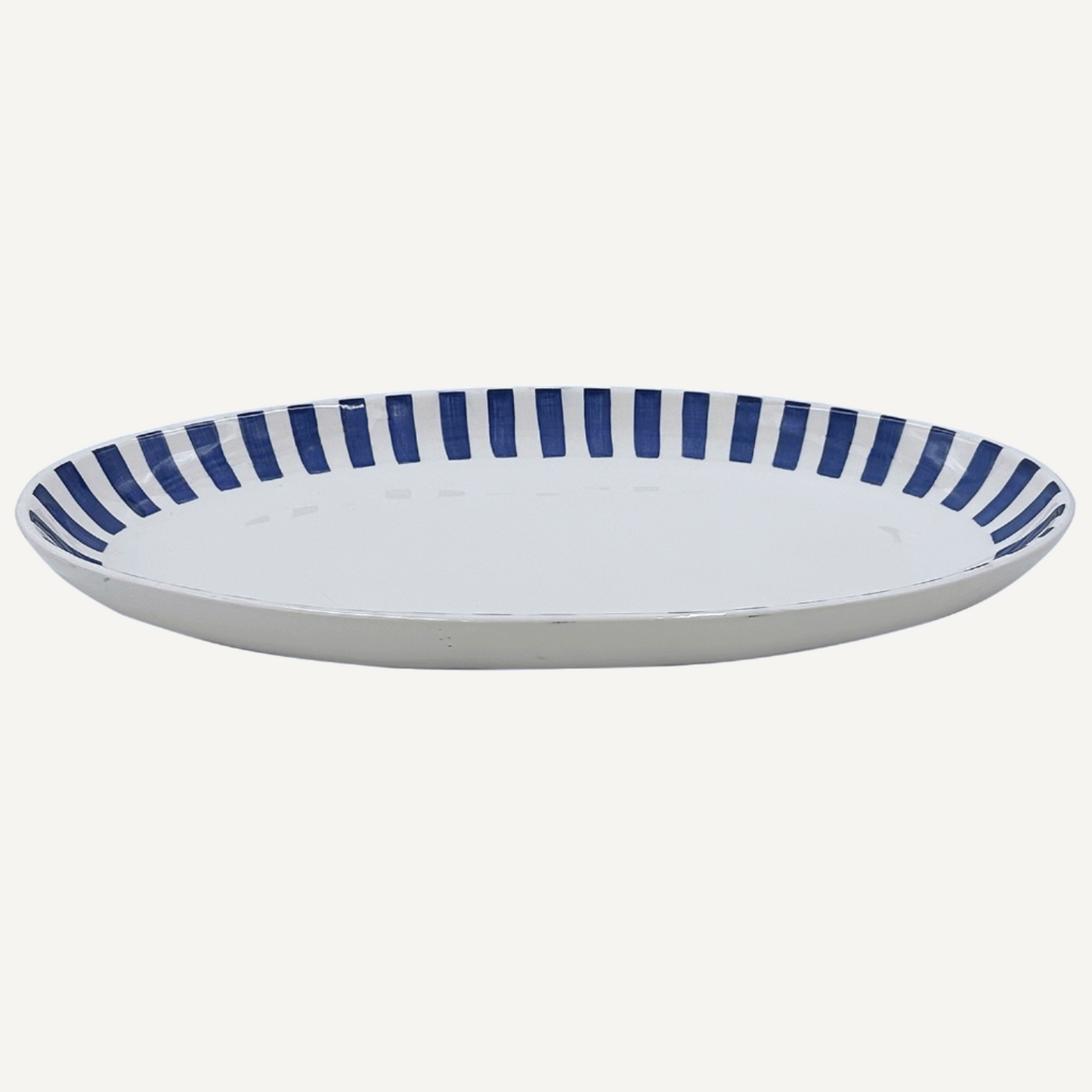 Grande vassoio ovale a righe blu navy