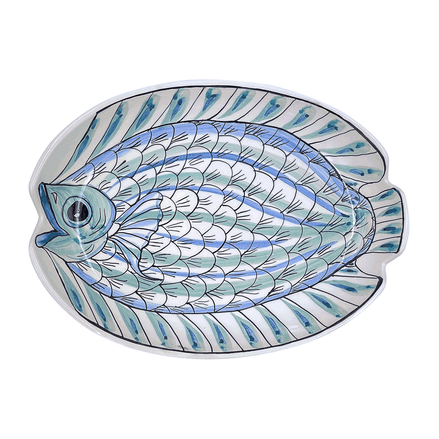 Piatto ovale con pesce Romina blu piccolo