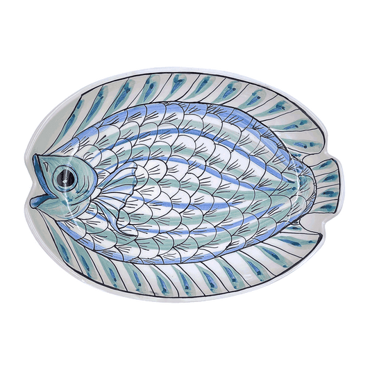 Piatto ovale con pesce Romina blu piccolo