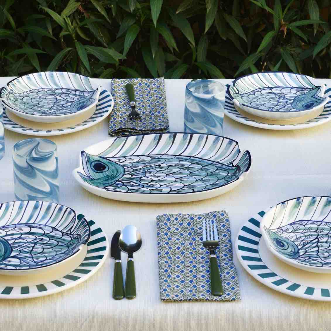 Piatto ovale con pesce Romina blu piccolo